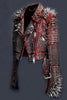Maroon Red Full Punk Silver Long Spiked Studded Leather Brando Jacket, Tribal Rock Punk Gothic, Rockers Clothing, Steam Punk Clothing Jacket